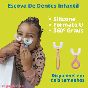 Escova de dentes infantil de silicone formato em U 360º