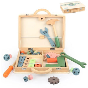 Caixa de ferramentas de brinquedo de madeira - migluglubrasil