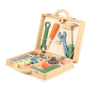 Caixa de ferramentas de brinquedo de madeira - migluglubrasil